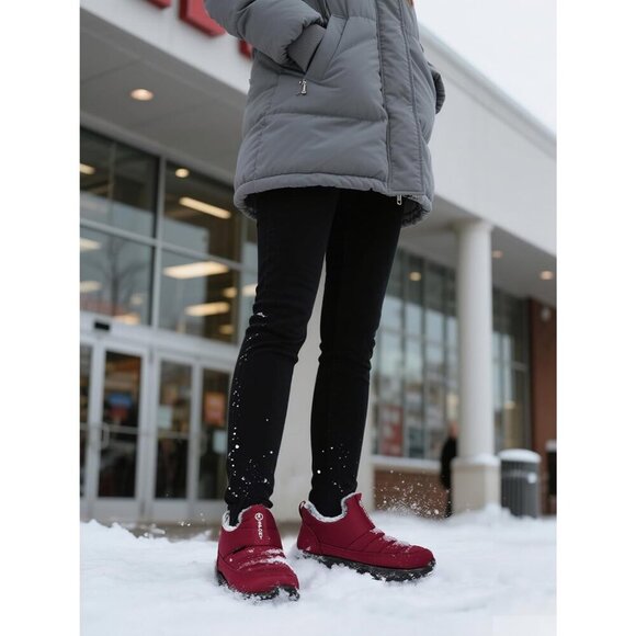 Women’s 03 Red Winter Snow Boots Fur Lined Waterproof Insulated Slip On Shoes - Picture 2 of 6